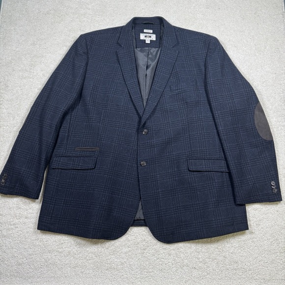 Joseph‎ Abboud Blazer Jacket Men's 3X Navy Plaid Wool Elbow Patch Classic Fit - Picture 2 of 10